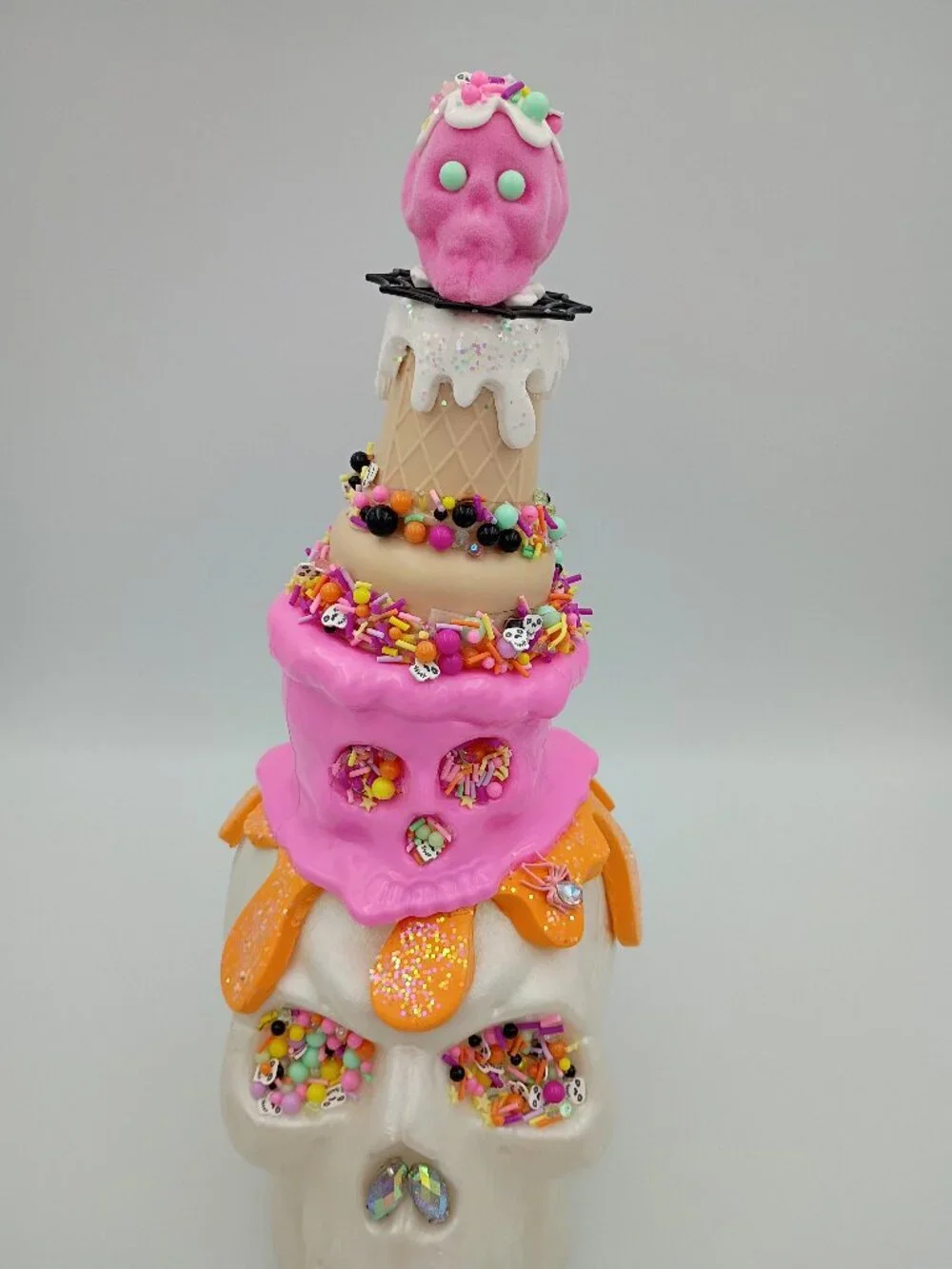 Pink Halloween Skull Centerpiece, Whimsical Skull Decor, Candy Halloween Decor